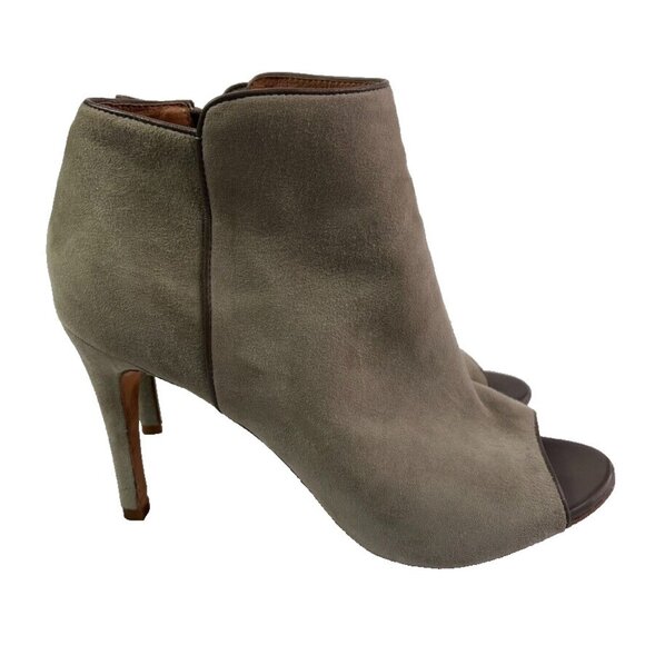 JOIE Booties Womens 39 US 8 Gray Suede Open Peep Toe Ankle Stiletto Side Zip - Picture 1 of 14